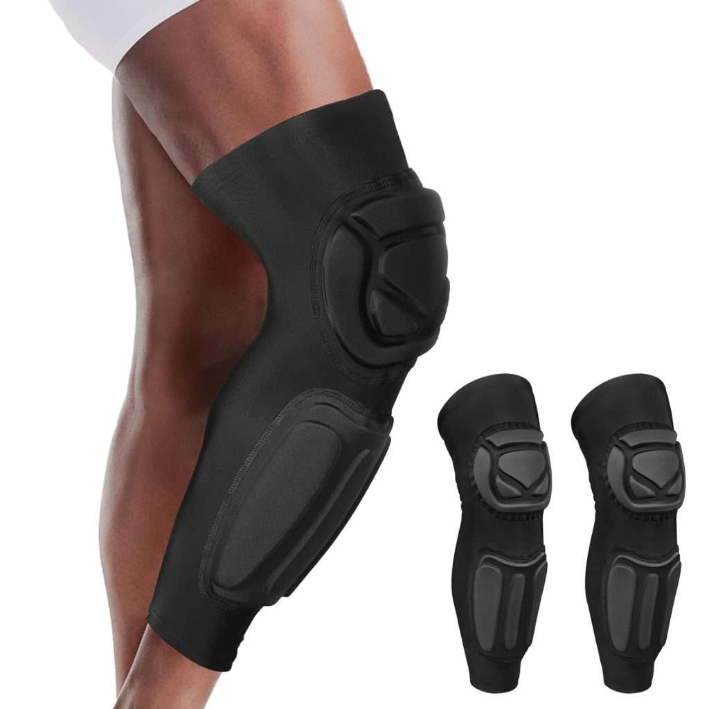 Dialudon Knee Pads Compression Padded Long Leg Sleeves for Youth Adult Basketball Football Volleyball Wrestling Protector, Double Crashproof Knee - 1