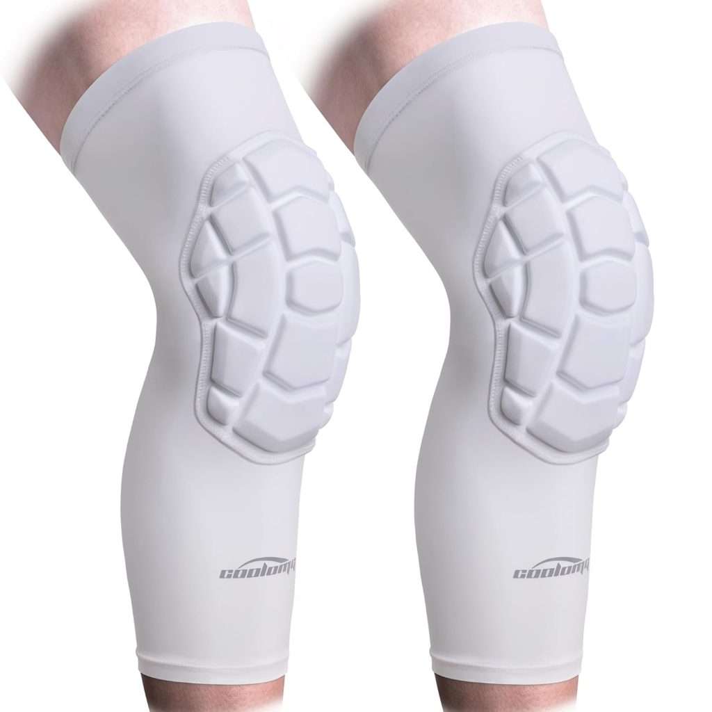COOLOMG Knee Pads Wrestling Basketball Football Volleyball Youth Kids Adult Protective Knee Compression Sleeves White M