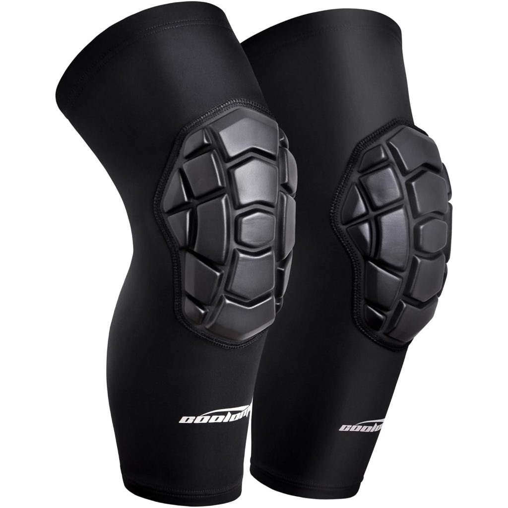COOLOMG Wrestling Knee Pads for Youth & Adults, Padded Compression Sleeves for Basketball, Volleyball, Sports, Knee Protection Black L