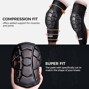 COOLOMG Wrestling Knee Pads for Youth & Adults, Padded Compression Sleeves for Basketball, Volleyball, Sports, Knee Protection Black L - 2