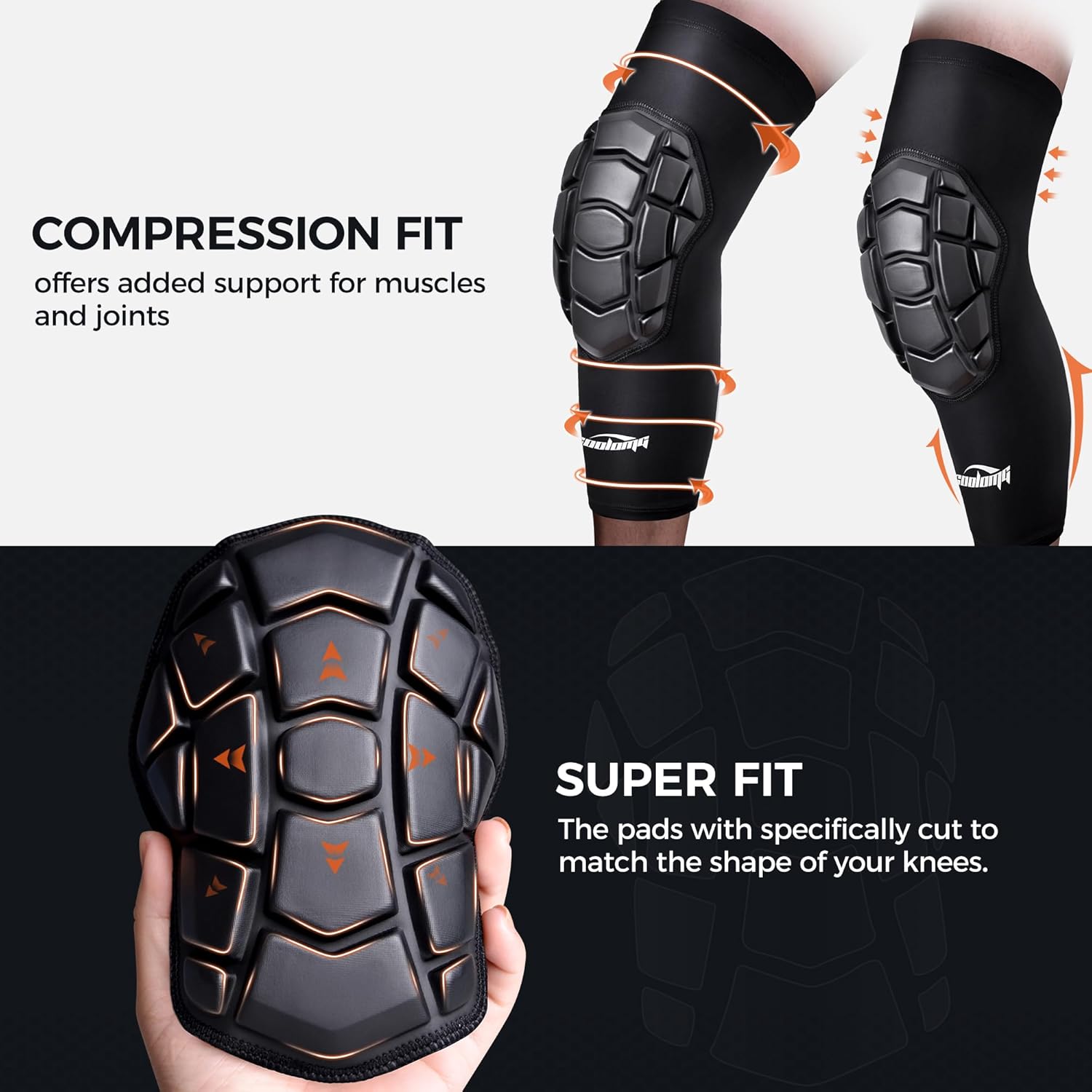 COOLOMG Wrestling Knee Pads for Youth & Adults, Padded Compression Sleeves for Basketball, Volleyball, Sports, Knee Protection Black L - 2