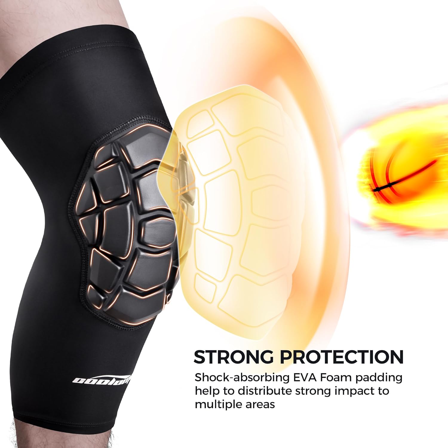 COOLOMG Wrestling Knee Pads for Youth & Adults, Padded Compression Sleeves for Basketball, Volleyball, Sports, Knee Protection Black L - 4