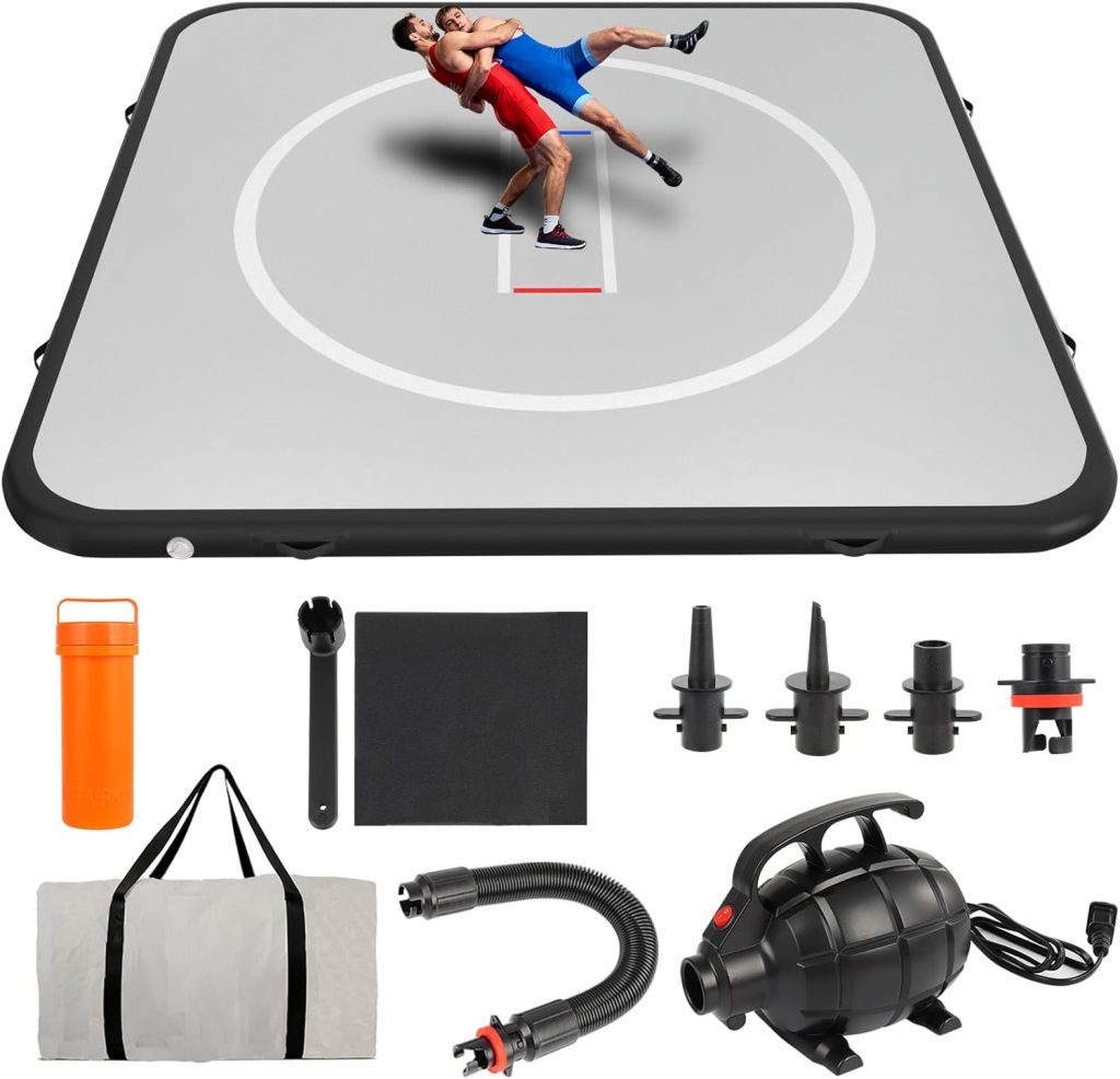 FAHKNS Inflatable Wrestling Mat for Home,10x10FT 4″ Thick Jiu Jitsu Mats,Waterproof PVC Mat for Yoga,Gymnastics,BJJ, MMA,Grappling,Judo,Boxing,Martial Art