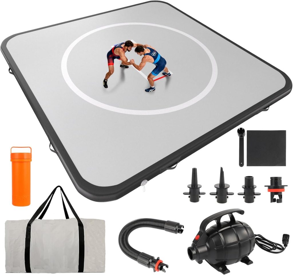 FAHKNS Inflatable Wrestling Mat,10x10FT 4″ Thick Jiu Jitsu Mats for Home, Waterproof PVC Mat for Water Yoga, Gymnastics, BJJ, MMA, Grappling, Judo, Boxing, Martial Art