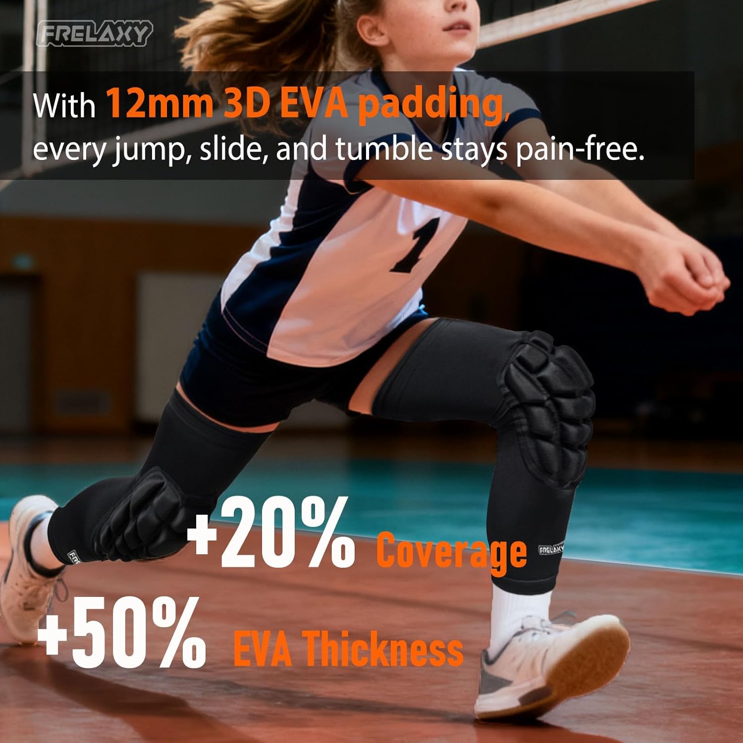 Frelaxy 3D Protective Knee Pads Compression Leg Sleeves, Padded Knee Support for Wrestling, Basketball, Volleyball, Training, Knee Protective Gear for Youth, Women & Men - 2