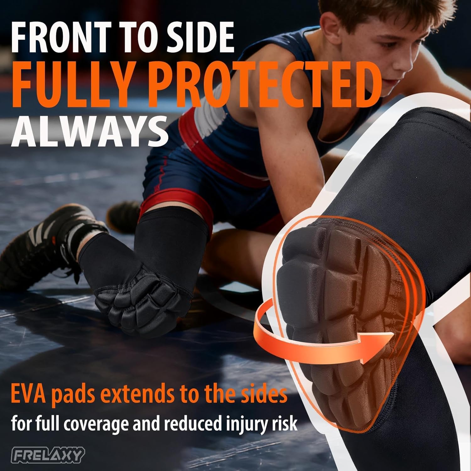 Frelaxy 3D Protective Knee Pads Compression Leg Sleeves, Padded Knee Support for Wrestling, Basketball, Volleyball, Training, Knee Protective Gear for Youth, Women & Men - 3