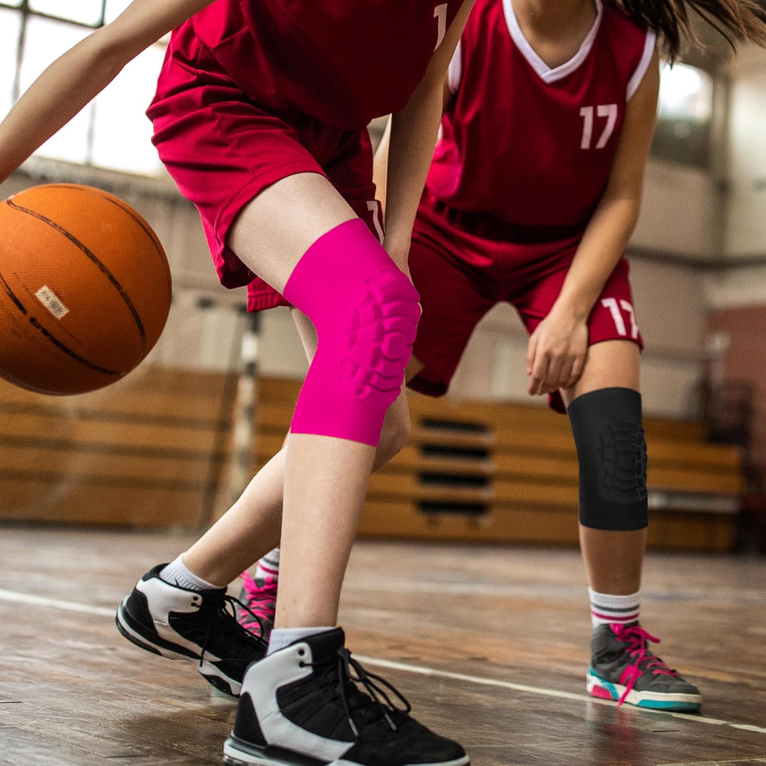 Wrestling Knee Pads for Kids Youth Adult, Knee Compression Sleeve for Basketball Volleyball Football, 1 Pair Short Knee Pads Sleeves - 4