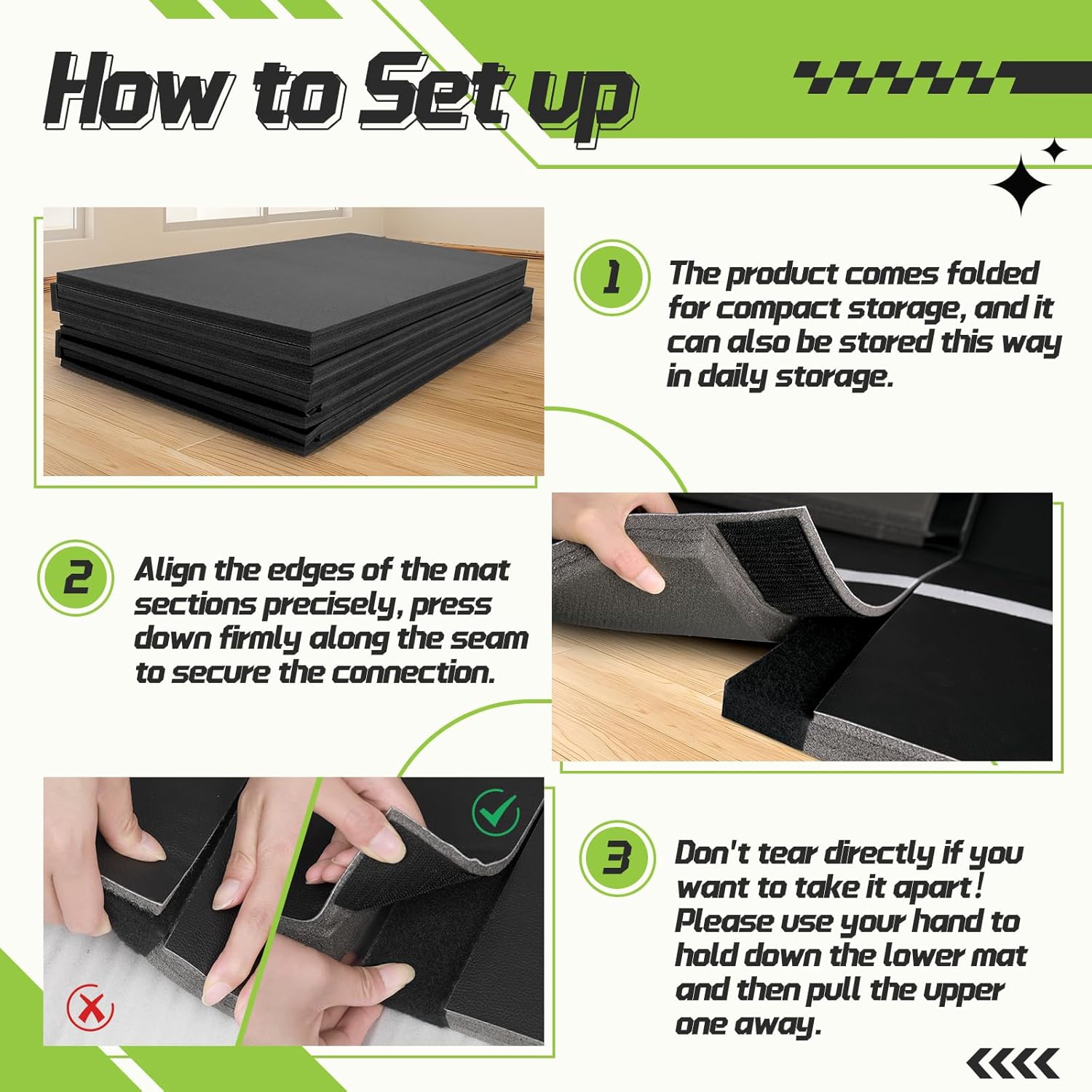 Wrestling Mat 10x10-6.6x10 for Home Outdoor Indoor, 1.2 Thick Foldable XPE Jiu Jitsu Floor Exercise Mat for Gymnastics, PE Training, BJJ, MMA, Martial Art, Grappling, Judo, Boxing, Yoga - 5