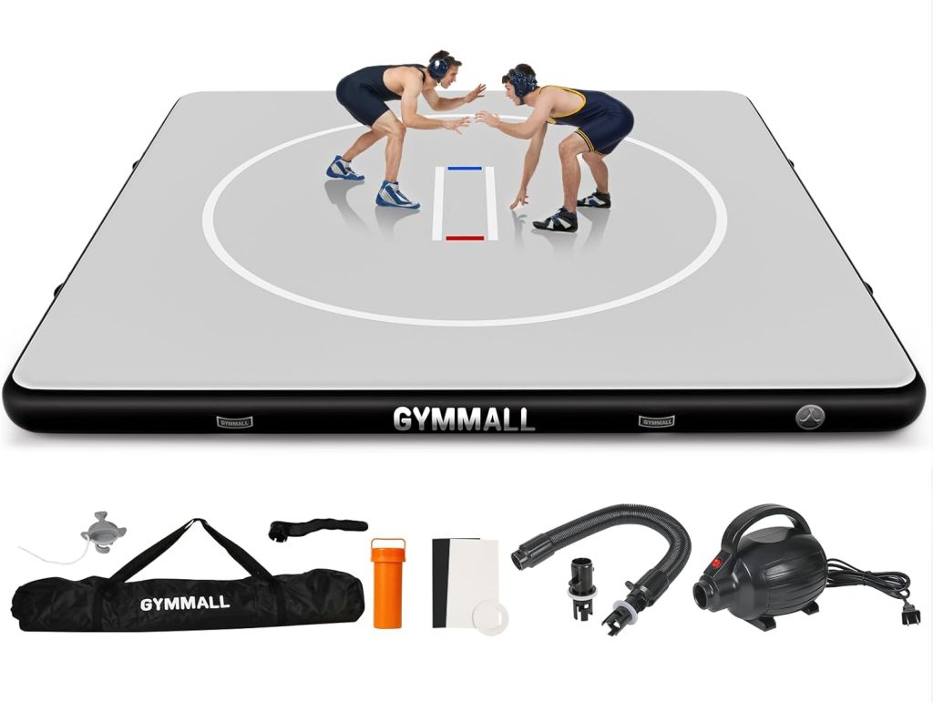 Wrestling Mat Inflatable 5FT/6.6FT/10FT/13FT/16.5FT, Foldable 4″ Thick Jiu Jitsu Mats for Home Outdoor Indoor, Waterproof PVC Mat for Gymnastics, Water Yoga, PE Training, BJJ, MMA, Grappling