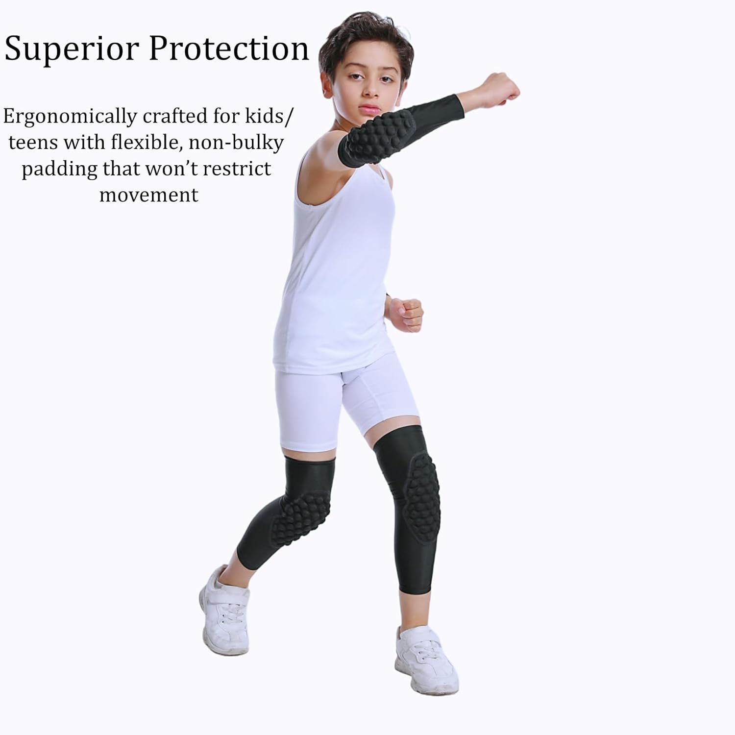 Youth Padded Compression Knee Sleeves 1 Pair, Shock-Absorbing Protection for Sports & Play S - 2