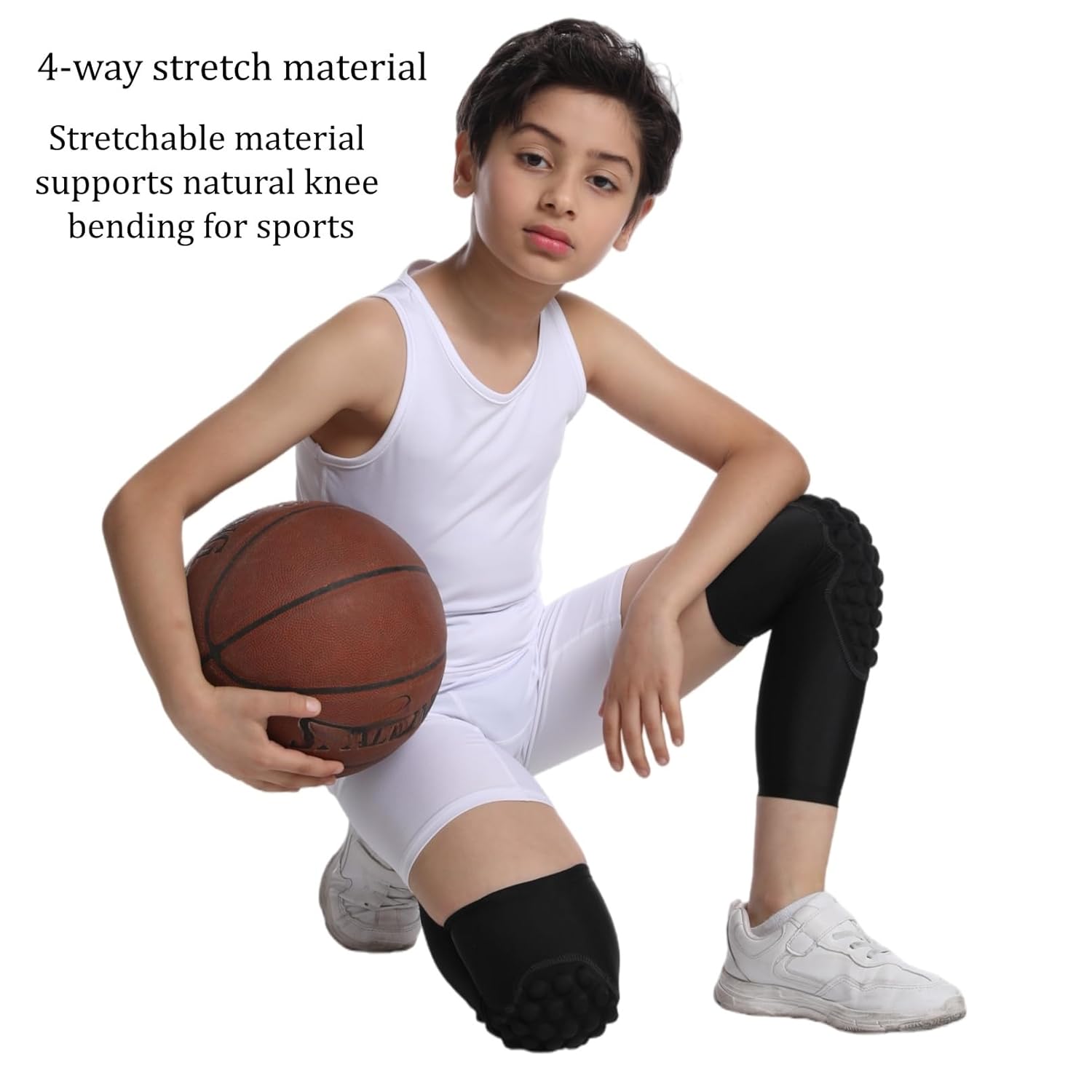 Youth Padded Compression Knee Sleeves 1 Pair, Shock-Absorbing Protection for Sports & Play S - 3
