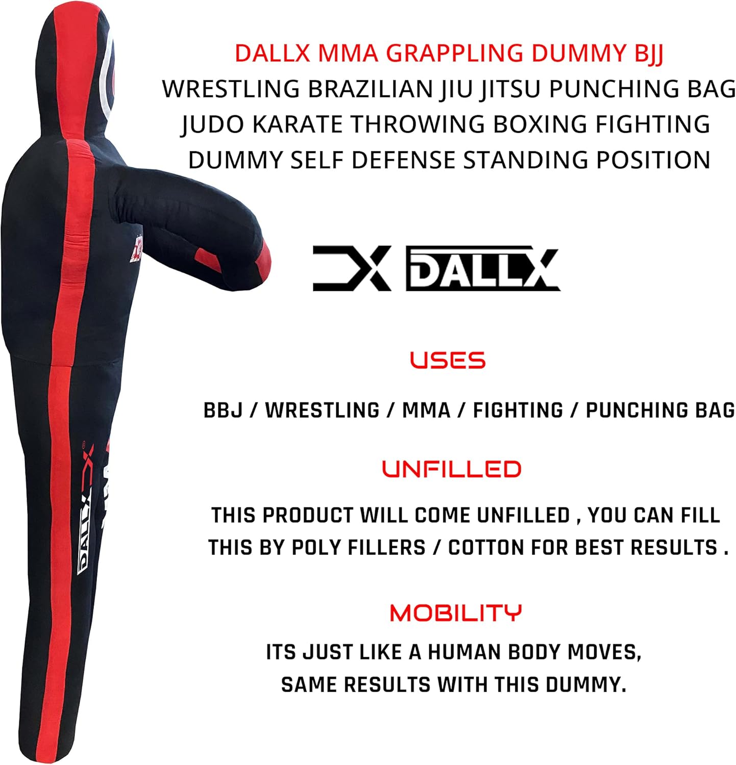 DALLX MMA Grappling Dummy BBJ Wrestling Brazilian Jiu Jitsu Punching Bag Judo Karate Throwing Boxing Fighting Dummy Self Defense Standing Position – UNFILLED - Image 7