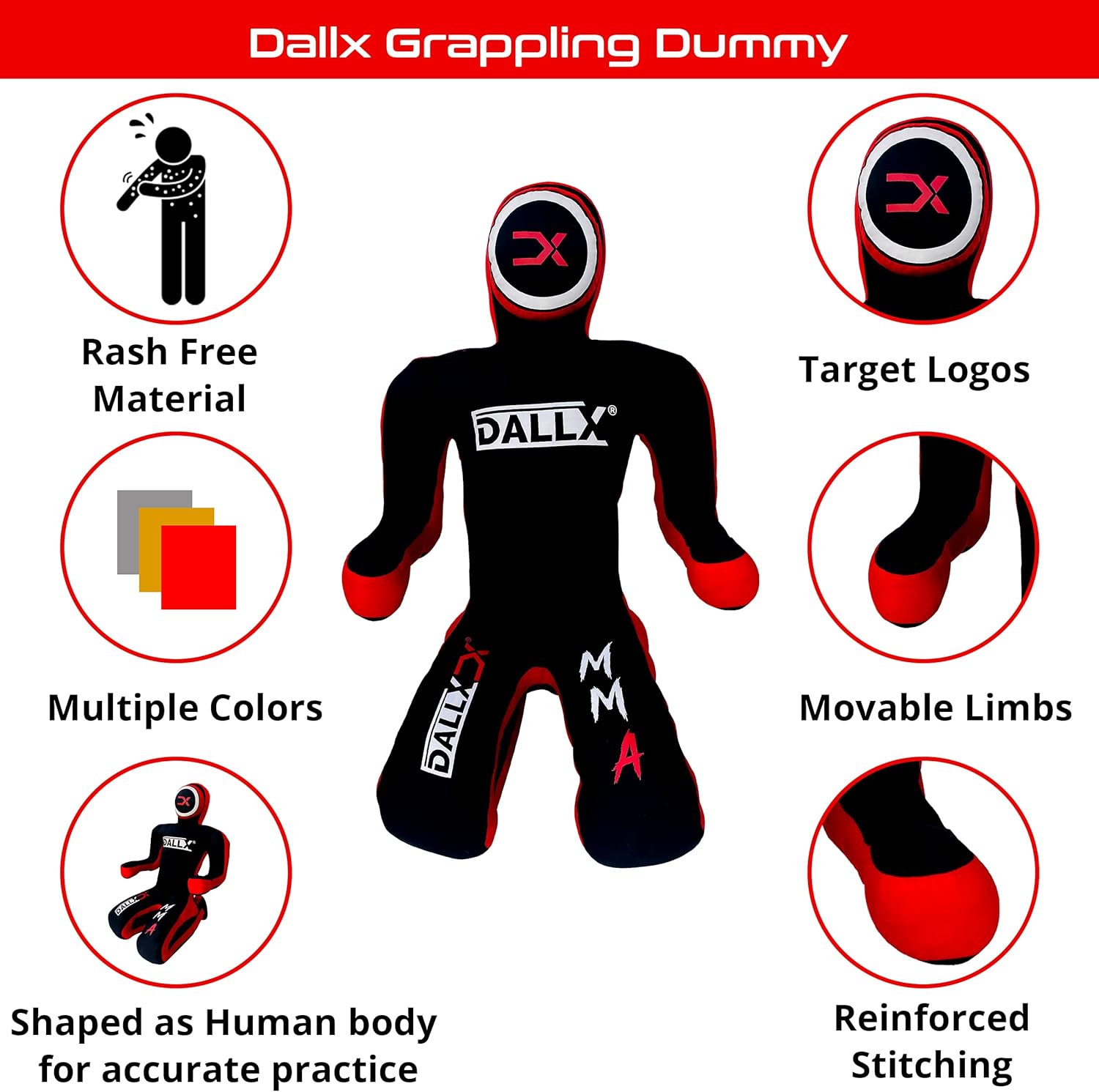 DALLX MMA Grappling Dummy for Wrestling Judo Karate BJJ JIU Jitsu Punching Dummies Mixed Martial Arts Police Training Self Defense – UNFILLED - Image 7