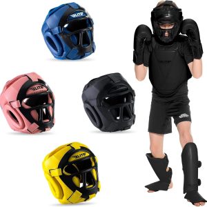 Elite Sports Best Kids Boxing Headgear Youth Wrestling Headgear for Age 4 to 13 Year MMA Kickboxing Muay Thai BJJ Karate Head Guard for Boys Girls (Black) - 1
