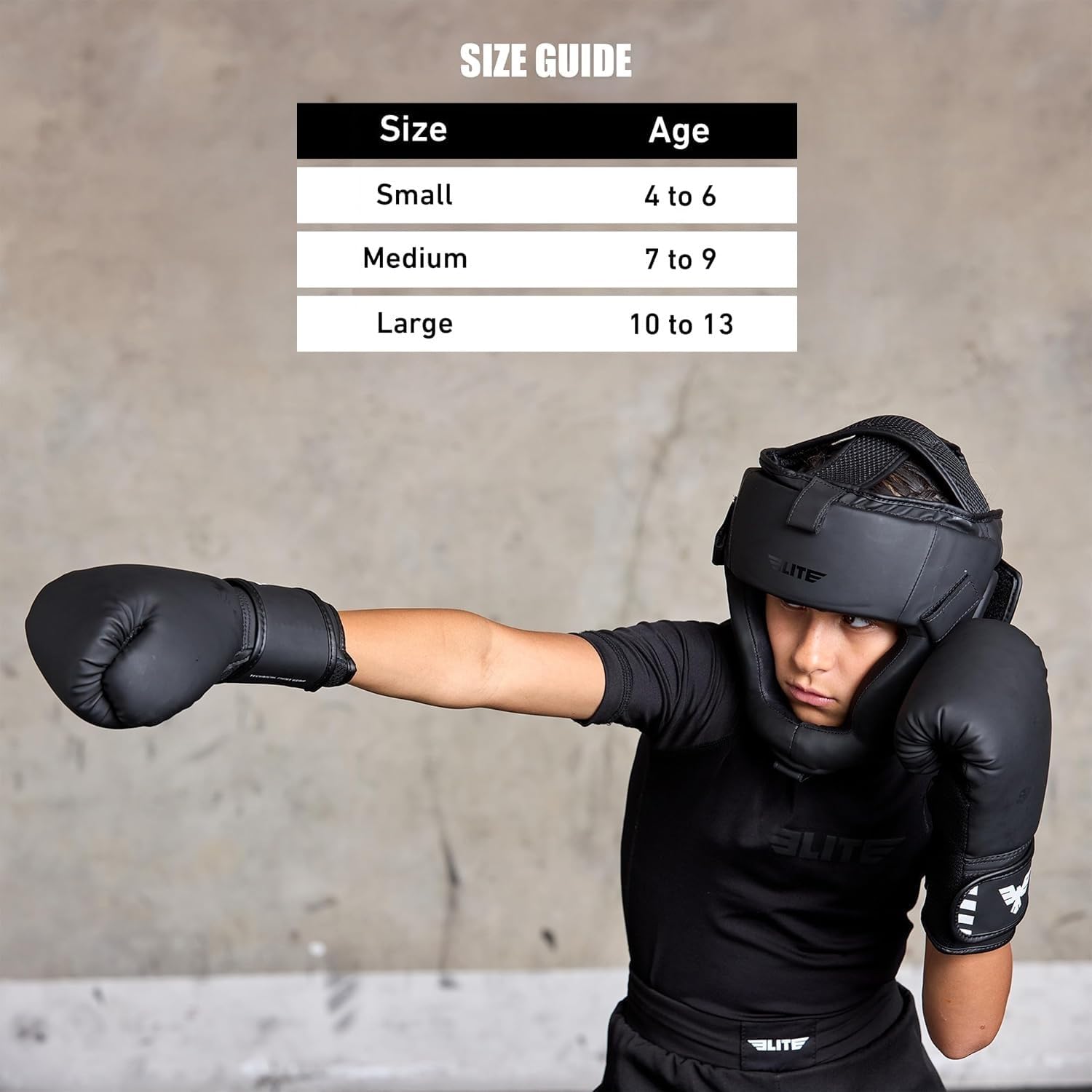 Elite Sports Best Kids Boxing Headgear Youth Wrestling Headgear for Age 4 to 13 Year MMA Kickboxing Muay Thai BJJ Karate Head Guard for Boys Girls (Black) - Image 4