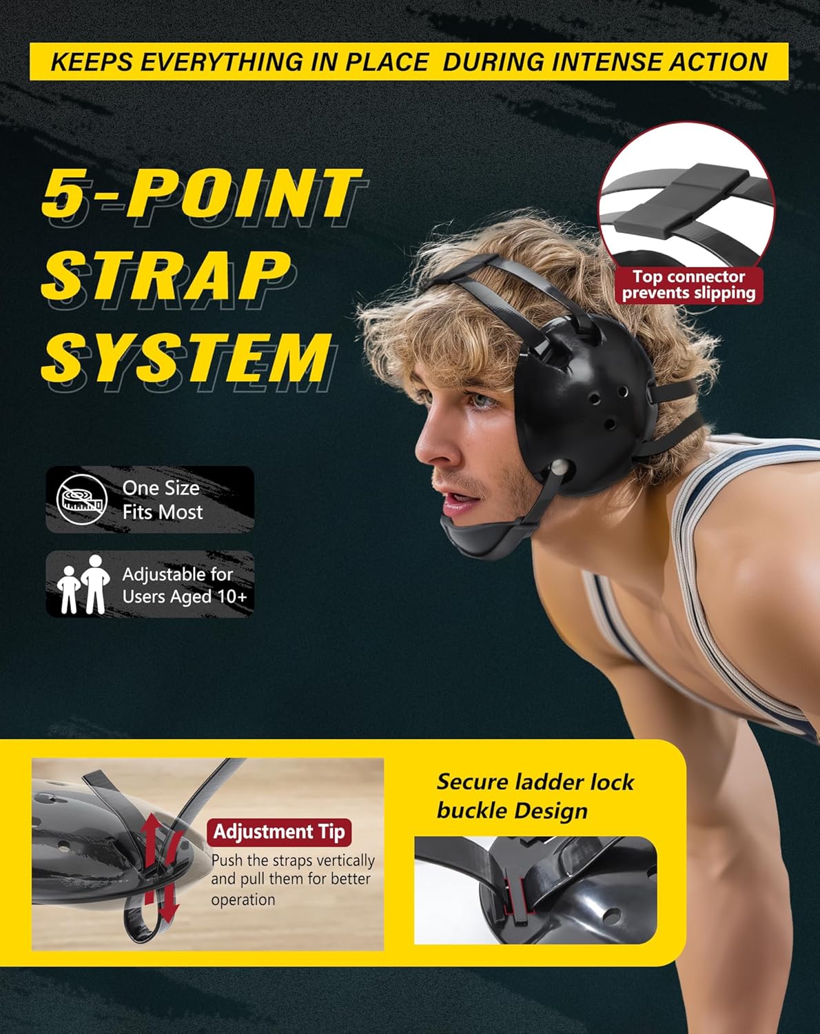 Trymaker Wrestling Headgear, Youth Wrestling Head Gear with Chin Cup, Sorf Ear Guard for MMA, Jiu-Jitsu (for Users Age 10+) - Image 6