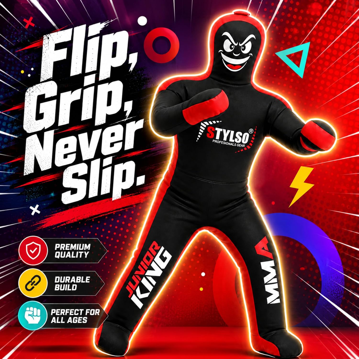 Unfilled Wrestling Dummy for Kids – Youth Grappling Dummy BJJ, MMA, Jiu Jitsu & Judo Training Partner – Durable Martial Arts Practice Buddy - Image 9