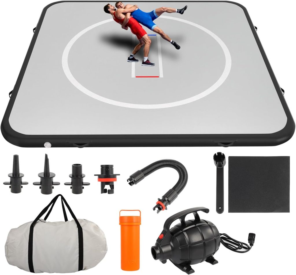 10x10FT Inflatable Wrestling Mat for Home | 4″ Thick PVC Mat | Electric Air Pump | for MMA, Martial Arts, Judo, Boxing | Fast Inflation
