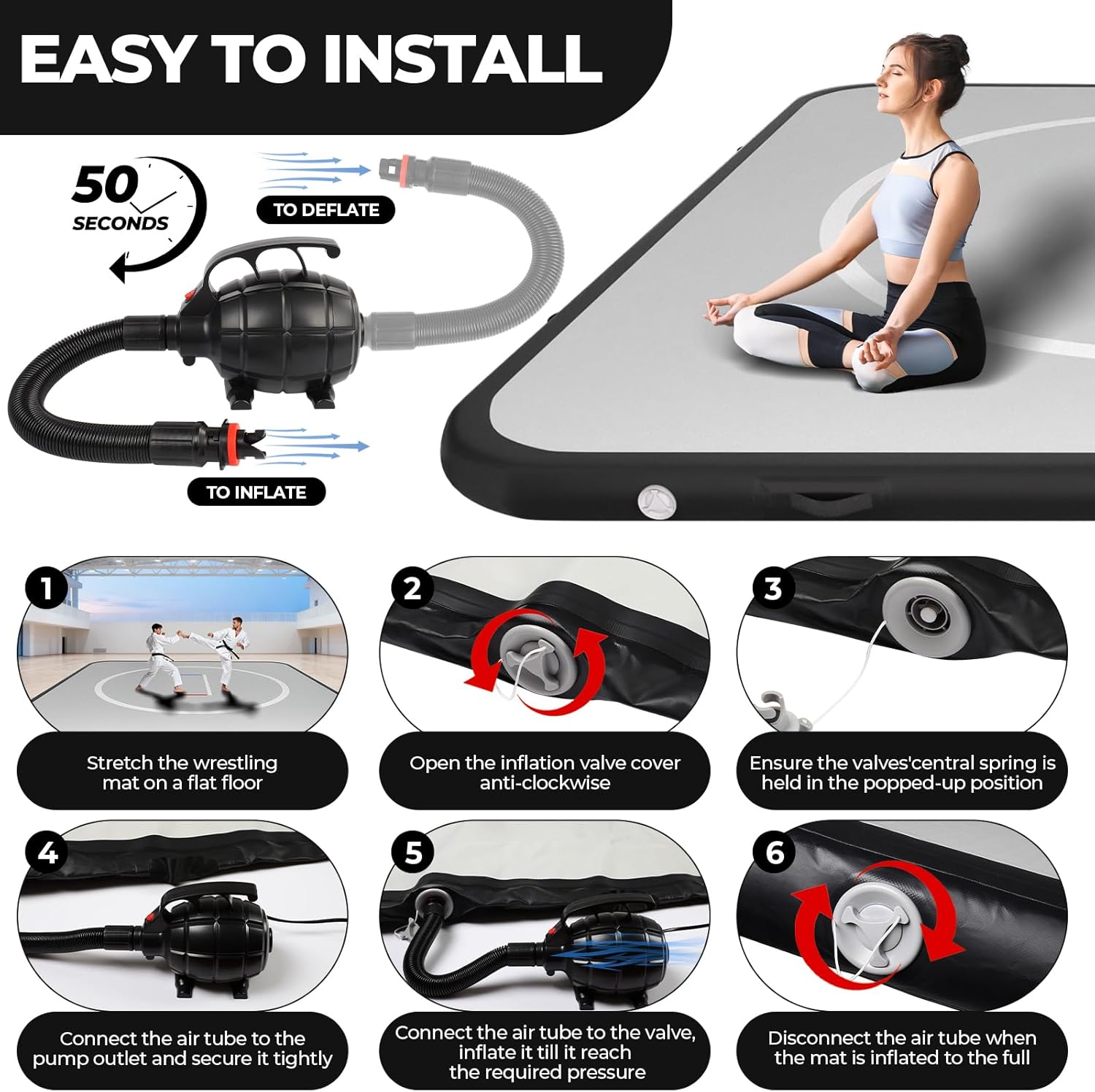 10x10FT Inflatable Wrestling Mat for Home | 4" Thick PVC Mat | Electric Air Pump | for MMA, Martial Arts, Judo, Boxing | Fast Inflation - Image 3