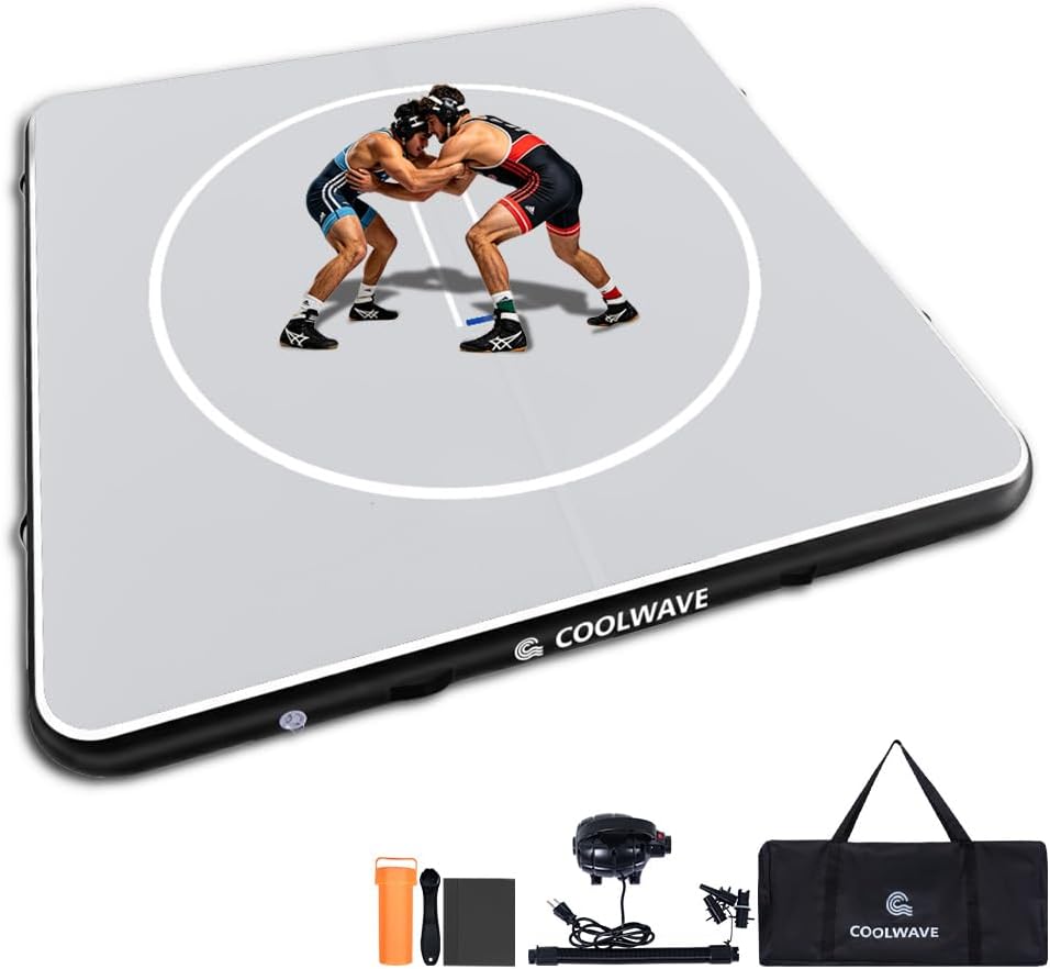 COOLWAVE Inflatable Wrestling Mat and Jiu Jitsu Mats for Home Gym or Outdoor Training, Great for BBJ, MMA, Martial Art, Grappling, Judo, Boxing, Yoga and More with Soft Landings and Good Bounce - 1