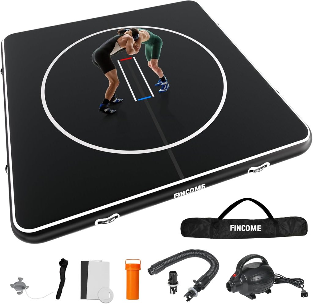 FINCOME Inflatable Wrestling Mat 16ft/13ft/10ft, 4″ Thick Foldable Jiu Jitsu Mats Wrestling Mats for Home Outdoor Indoor, Waterproof PVC Mat for Gymnastics, BJJ, MMA, Grappling, Judo, Boxing