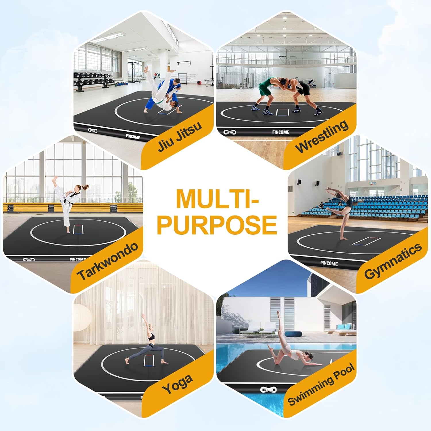 FINCOME Inflatable Wrestling Mat 16ft/13ft/10ft, 4" Thick Foldable Jiu Jitsu Mats Wrestling Mats for Home Outdoor Indoor, Waterproof PVC Mat for Gymnastics, BJJ, MMA, Grappling, Judo, Boxing - Image 2