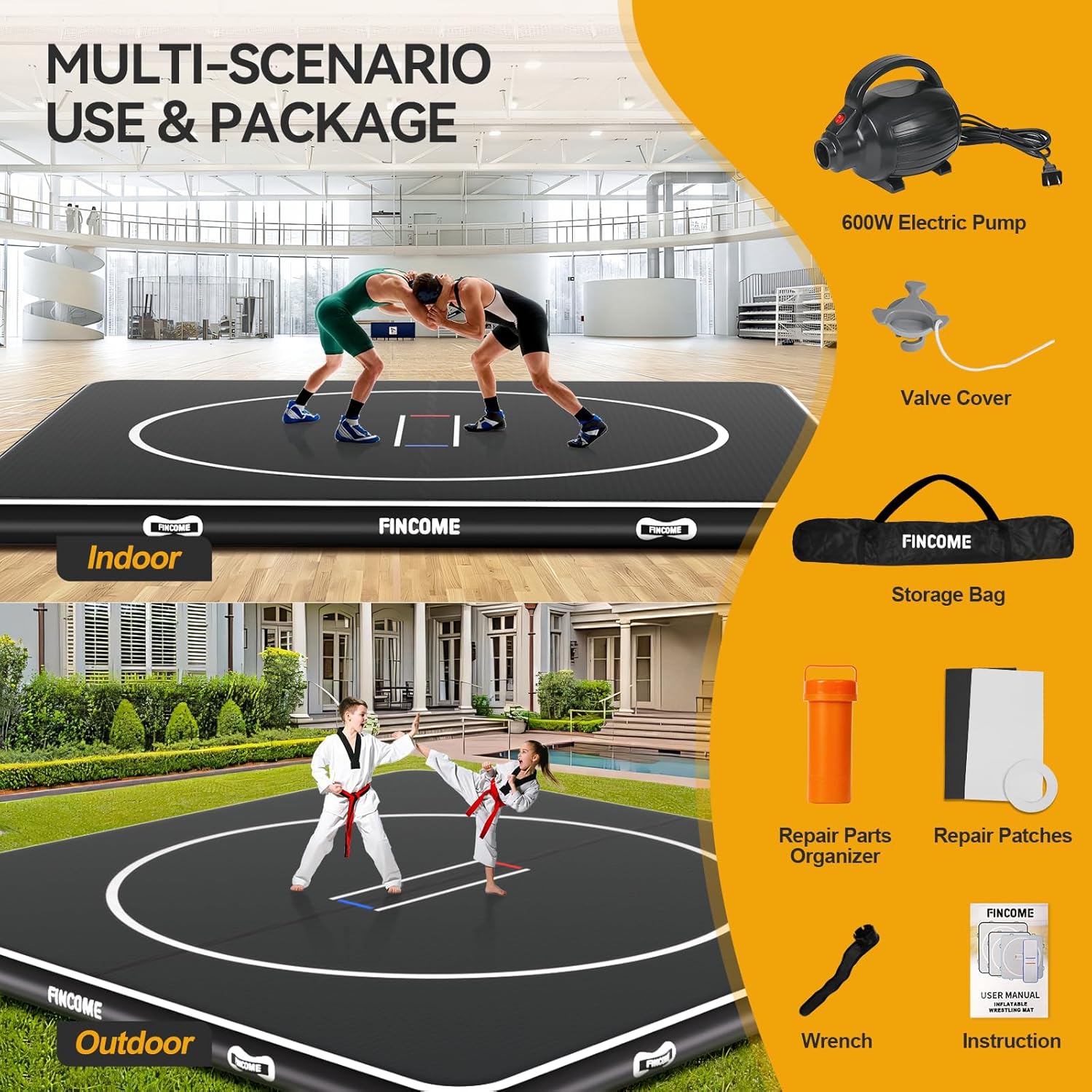FINCOME Inflatable Wrestling Mat 16ft/13ft/10ft, 4" Thick Foldable Jiu Jitsu Mats Wrestling Mats for Home Outdoor Indoor, Waterproof PVC Mat for Gymnastics, BJJ, MMA, Grappling, Judo, Boxing - Image 5