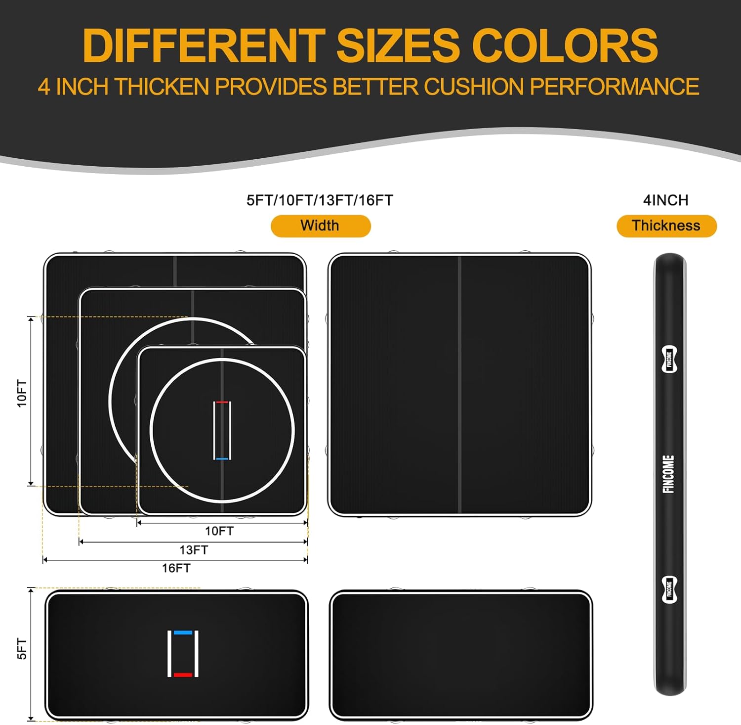 FINCOME Inflatable Wrestling Mat 16ft/13ft/10ft, 4" Thick Foldable Jiu Jitsu Mats Wrestling Mats for Home Outdoor Indoor, Waterproof PVC Mat for Gymnastics, BJJ, MMA, Grappling, Judo, Boxing - Image 6