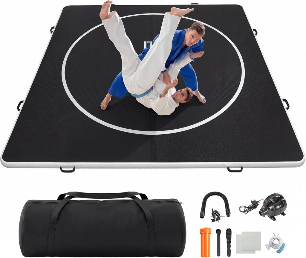 Inflatable Wrestling Mat 10FT / 13FT x 4IN, PVC Portable Wrestling Mats for Home, 4″ Thick Jiu Jitsu Mats with Circles for Wrestling, Martial Arts, Jitsu, BJJ, Boxing, MMA, Judo Indoor Outdoor Use