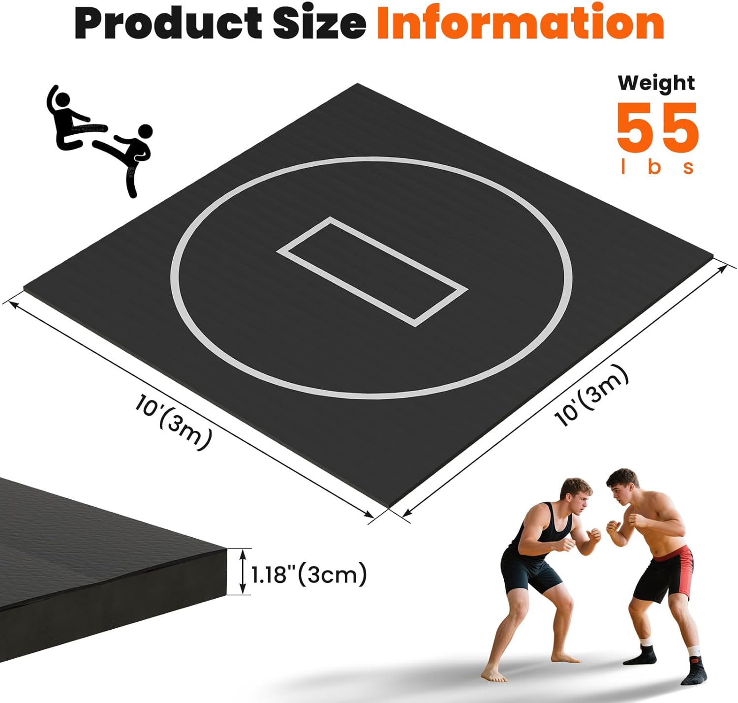 Multi-Size Foam/Inflatable Wrestling Mat - Durable Jiu Jitsu Mats, 10'x10' Wrestling Mats for Home, Flexi Roll Judo Training Mat for MMA, Grappling,BJJ, Martial Arts & Boxing - Image 5