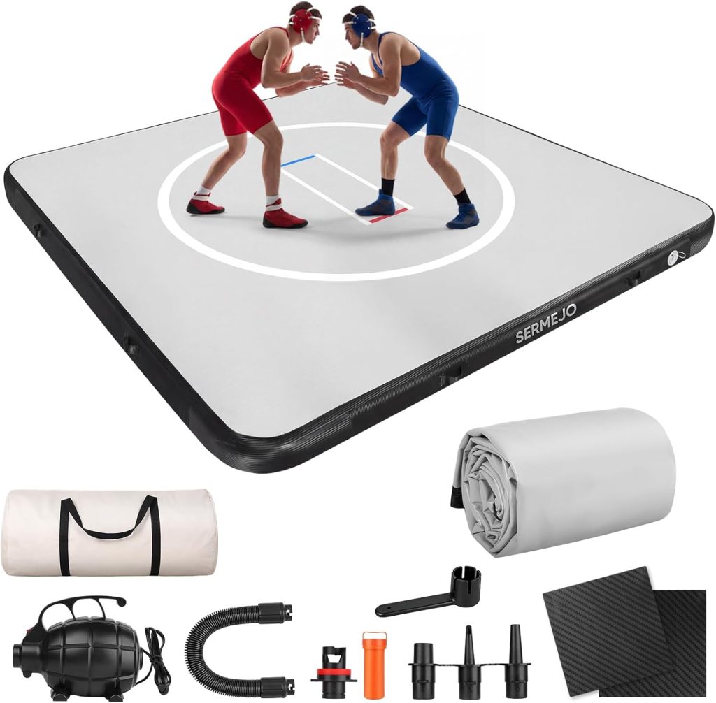 Wrestling Mat Inflatable 10×10 FT Flodable Jiu Jitsu Mats Portable 4” for Home Training, BJJ, MMA, Grappling, Judo, Martial Art, Boxing Indoor Outdoor
