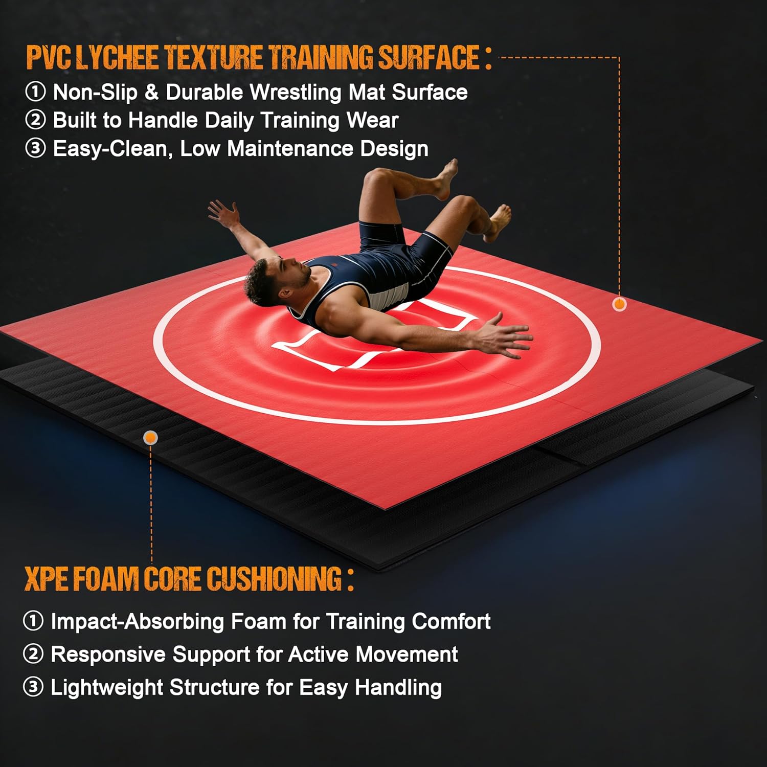 Wrestling Mat for Home, 10' x 10' / 8' x 8'/ 5' x 10' Grappling Mat for BJJ, MMA, Jiu Jitsu, Judo, Gym, Roll-Up Wrestling Practice Mat for Kids & Adults，Easy to Clean Indoor/Outdoor - Image 4