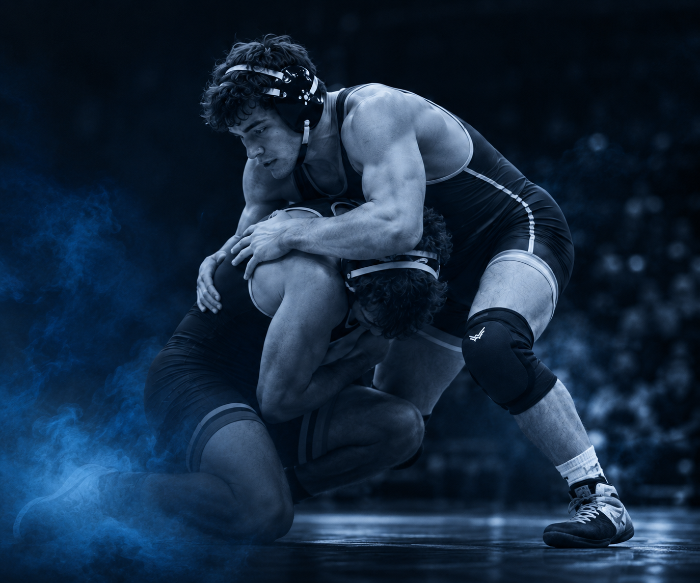 Wrestlers training with knee pads