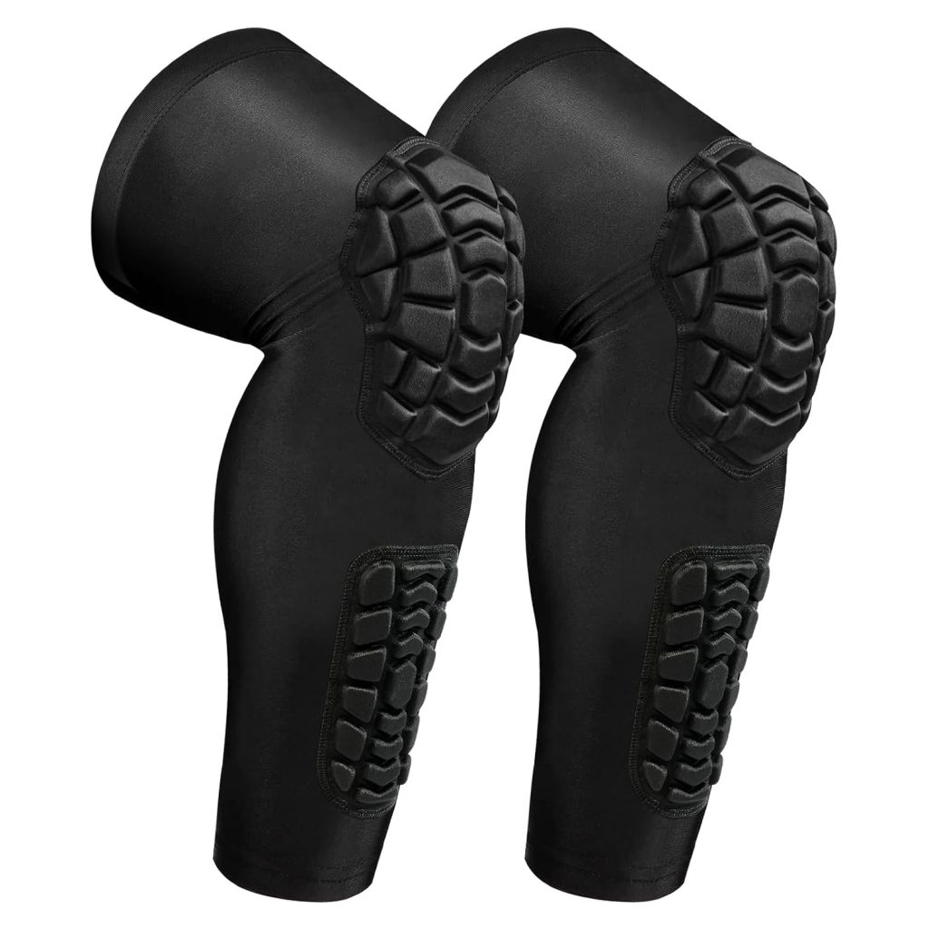 Wrestling Knee Pads Compression Leg Sleeve with Knee Pad and Calf Pad, 1 Pair Knee Sleeve with Shin Guards Shin Pads for Football, Baseball, Rugby, Lacrosse (2, Upgrade Black, Large)